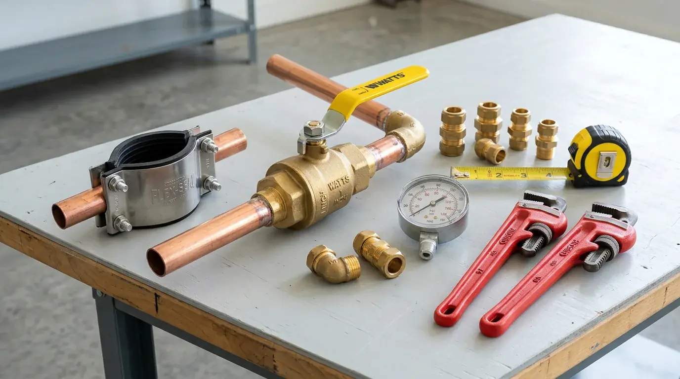 Plumber diagnostic testing instruments, hydrostatic water pressure gauge, and pipe inspection protocols